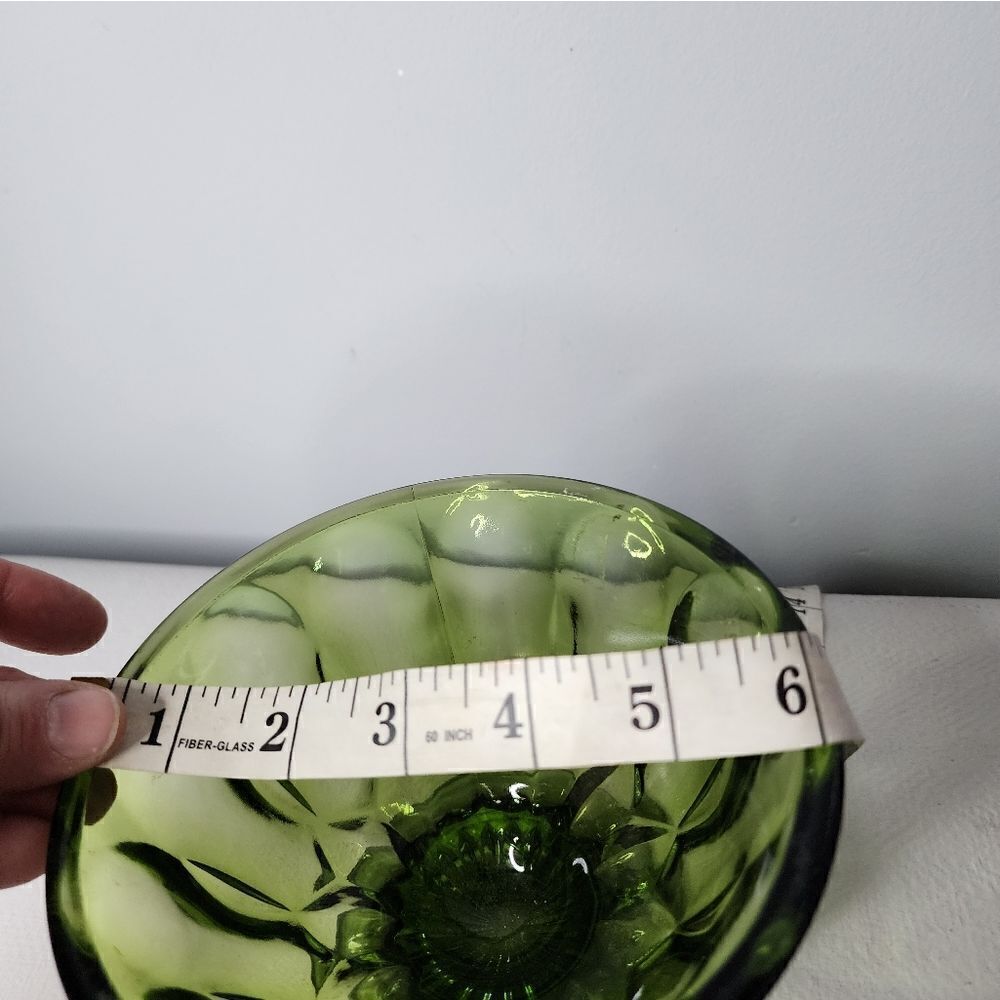 Vintage Anchor Hocking Emerald Green Glass Thumbprint Pedestal Candy Dish Bowl - Picture 3 of 5
